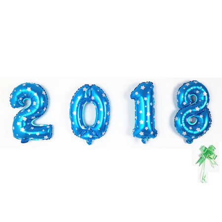 Balon din Folie Metalizata , Figurina Cifra, Imprimeu Stele, Tema Aniversare 80 cm, Ambalaj Individual, Pai inclus, Umflare cu Aer sau Heliu, Albastru, Cifra 2 [3]