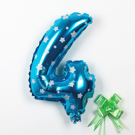 Balon din Folie Metalizata , Figurina Cifra, Imprimeu Stele, Tema Aniversare 80 cm, Ambalaj Individual, Pai inclus, Umflare cu Aer sau Heliu, Albastru, Cifra 4 [2]