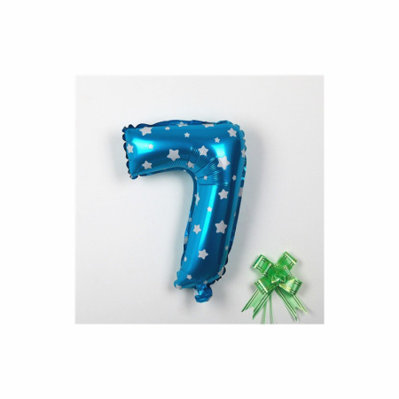Balon din Folie Metalizata , Figurina Cifra, Imprimeu Stele, Tema Aniversare 80 cm, Ambalaj Individual, Pai inclus, Umflare cu Aer sau Heliu, Albastru, Cifra 7 [2]
