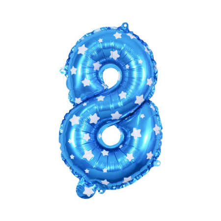 ✨TOATE PRODUSELE✨ - Balon din Folie Metalizata , Figurina Cifra, Imprimeu Stele, Tema Aniversare 80 cm, Ambalaj Individual, Pai inclus, Umflare cu Aer sau Heliu, Albastru, Cifra 8