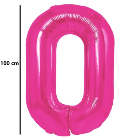 Balon din Folie Metalizata, , Figurina Cifra, Model 0, Tema Aniversare 100 cm, Ambalaj Individual, Pai Inclus, Umflare cu Aer sau Heliu, Roz [1]
