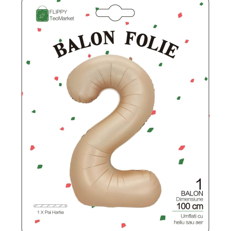 Balon din Folie Metalizata, , Figurina Cifra, Model 2, Tema Aniversare 100 cm, Ambalaj Individual, Pai Inclus, Umflare cu Aer sau Heliu, Crem [5]