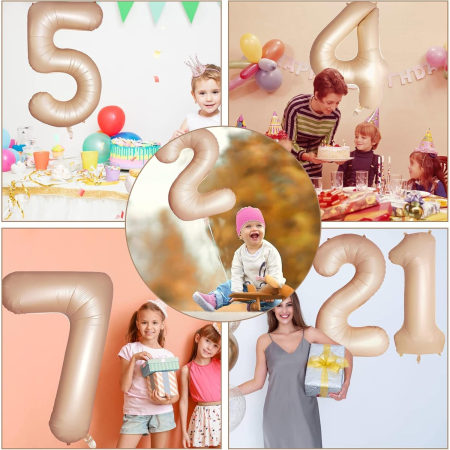 Balon din Folie Metalizata, , Figurina Cifra, Model 5, Tema Aniversare 100 cm, Ambalaj Individual, Pai Inclus, Umflare cu Aer sau Heliu, Crem [2]