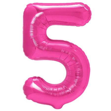 ✨TOATE PRODUSELE✨ - Balon din Folie Metalizata, , Figurina Cifra, Model 5, Tema Aniversare 100 cm, Ambalaj Individual, Pai Inclus, Umflare cu Aer sau Heliu, Roz