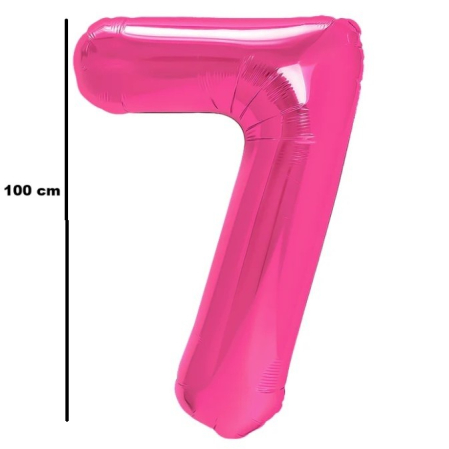 Balon din Folie Metalizata, , Figurina Cifra, Model 7, Tema Aniversare 100 cm, Ambalaj Individual, Pai Inclus, Umflare cu Aer sau Heliu, Roz [1]