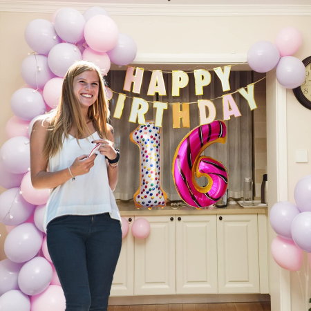 Balon din Folie Metalizata , Figurina Cifra, Model Candy, Tema Aniversare 100 cm, Ambalaj Individual, Pai inclus, Umflare cu Aer sau Heliu, Multicolor, Cifra 1 [9]