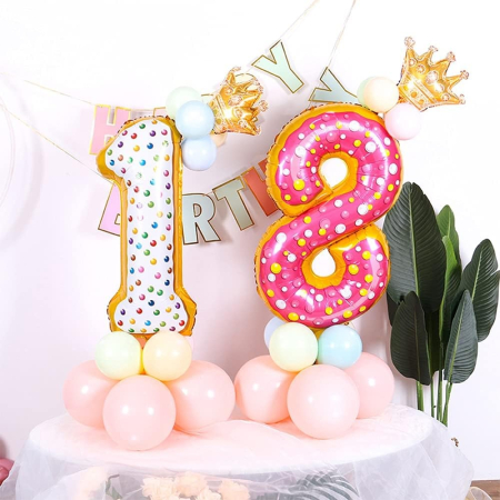 Balon din Folie Metalizata , Figurina Cifra, Model Candy, Tema Aniversare 100 cm, Ambalaj Individual, Pai inclus, Umflare cu Aer sau Heliu, Multicolor, Cifra 1 [1]