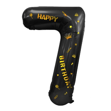 Balon din Folie Metalizata , Figurina Cifra, Scris Happy Birthday, Tema Aniversare 100 cm, Ambalaj Individual, Pai inclus, Umflare cu Aer sau Heliu, Negru, Cifra 7 [2]