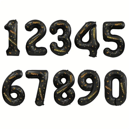 Balon din Folie Metalizata , Figurina Cifra, Scris Happy Birthday, Tema Aniversare 100 cm, Ambalaj Individual, Pai inclus, Umflare cu Aer sau Heliu, Negru, Cifra 0 [5]