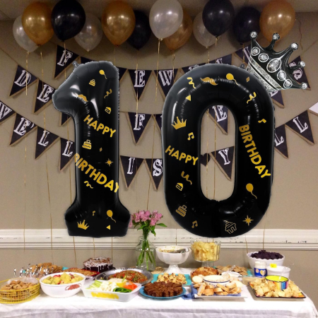 Balon din Folie Metalizata , Figurina Cifra, Scris Happy Birthday, Tema Aniversare 100 cm, Ambalaj Individual, Pai inclus, Umflare cu Aer sau Heliu, Negru, Cifra 1 [4]