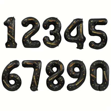 Balon din Folie Metalizata , Figurina Cifra, Scris Happy Birthday, Tema Aniversare 100 cm, Ambalaj Individual, Pai inclus, Umflare cu Aer sau Heliu, Negru, Cifra 7 [1]