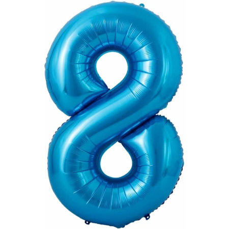 Balon din Folie Metalizata , Figurina Cifra si Coroana, Tema Aniversare 100 cm, Ambalaj Individual, Pai inclus, Umflare cu Aer sau Heliu, Albastru, Cifra 8 [1]