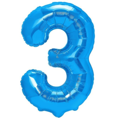✨TOATE PRODUSELE✨ - Balon din Folie Metalizata, , Figurina Cifra, Tema Aniversare 100 cm, Ambalaj Individual, Pai inclus, Umflare cu Aer sau Heliu, Albastru, Cifra 3