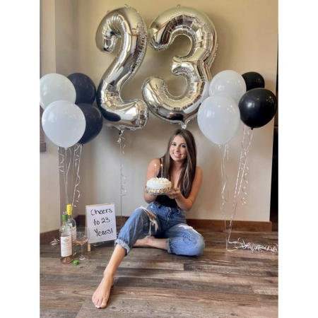 Balon din Folie Metalizata, , Figurina Cifra, Tema Aniversare 100 cm, Ambalaj Individual, Pai inclus, Umflare cu Aer sau Heliu, Argintiu, Cifra 2 [2]