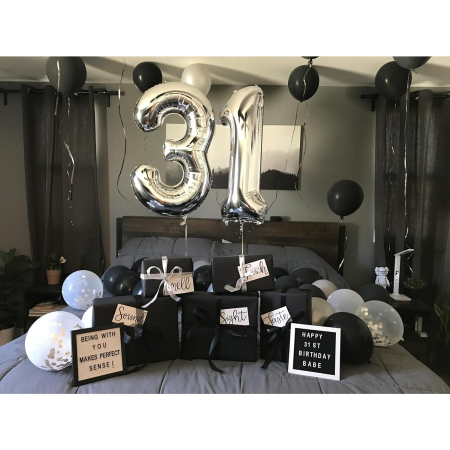 Balon din Folie Metalizata, , Figurina Cifra, Tema Aniversare 100 cm, Ambalaj Individual, Pai inclus, Umflare cu Aer sau Heliu, Argintiu, Cifra 3 [7]