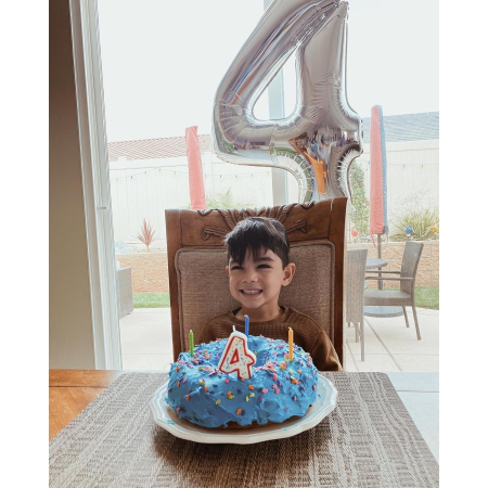 Balon din Folie Metalizata, , Figurina Cifra, Tema Aniversare 100 cm, Ambalaj Individual, Pai inclus, Umflare cu Aer sau Heliu, Argintiu, Cifra 4 [3]