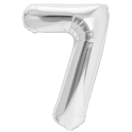 ✨TOATE PRODUSELE✨ - Balon din Folie Metalizata, , Figurina Cifra, Tema Aniversare 100 cm, Ambalaj Individual, Pai inclus, Umflare cu Aer sau Heliu, Argintiu, Cifra 7