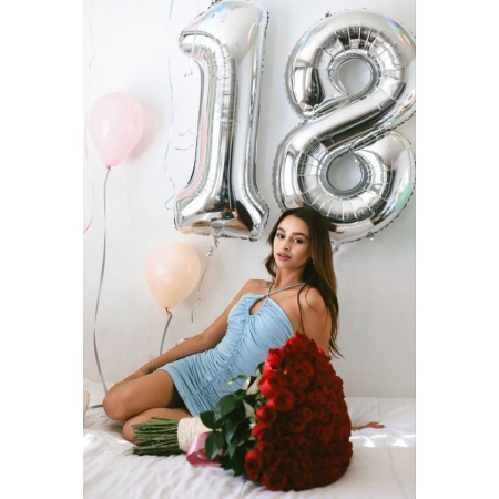 Balon din Folie Metalizata, , Figurina Cifra, Tema Aniversare 100 cm, Ambalaj Individual, Pai inclus, Umflare cu Aer sau Heliu, Argintiu, Cifra 8 [5]