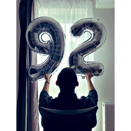 Balon din Folie Metalizata, , Figurina Cifra, Tema Aniversare 100 cm, Ambalaj Individual, Pai inclus, Umflare cu Aer sau Heliu, Argintiu, Cifra 9 [5]