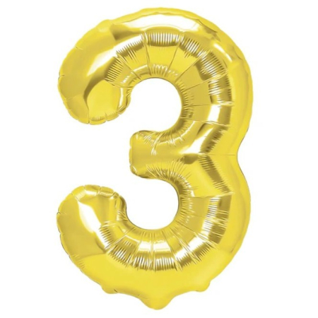 ✨TOATE PRODUSELE✨ - Balon din Folie Metalizata , Figurina Cifra, Tema Aniversare 100 cm, Ambalaj Individual, Pai inclus, Umflare cu Aer sau Heliu, Auriu, Cifra 3