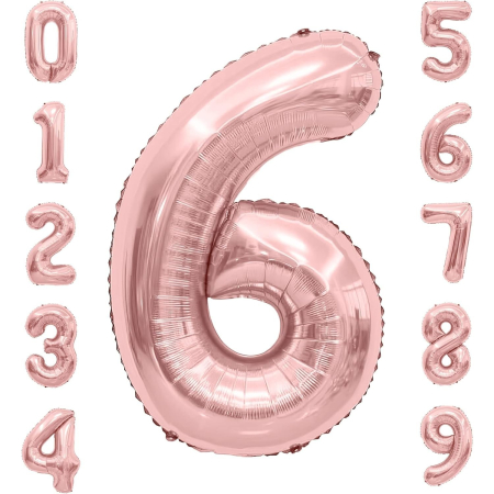 Balon din Folie Metalizata , Figurina Cifra, Tema Aniversare 100 cm, Ambalaj Individual, Pai inclus, Umflare cu Aer sau Heliu, Coral, Rose, Cifra 6 [3]