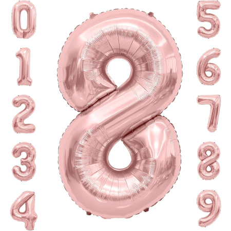 Balon din Folie Metalizata , Figurina Cifra, Tema Aniversare 100 cm, Ambalaj Individual, Pai inclus, Umflare cu Aer sau Heliu, Coral, Rose Gold, Cifra 8 [4]