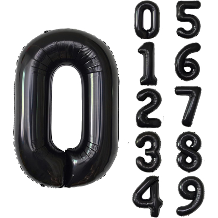 Balon din Folie Metalizata, , Figurina Cifra, Tema Aniversare 100 cm, Ambalaj Individual, Pai inclus, Umflare cu Aer sau Heliu, Negru, Cifra 0 [4]