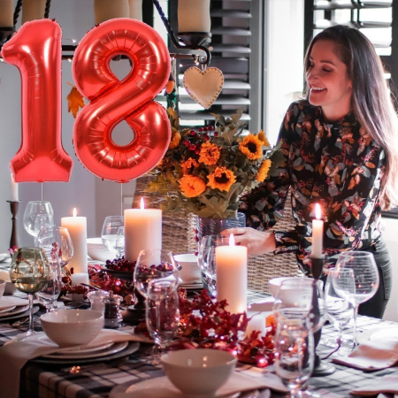 Balon din Folie Metalizata , Figurina Cifra, Tema Aniversare 100 cm, Ambalaj Individual, Pai inclus, Umflare cu Aer sau Heliu, Rosu, Cifra 8 [3]