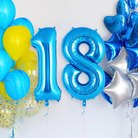 Balon din Folie Metalizata , Figurina Cifra, Tema Aniversare 40 cm, Ambalaj Individual, Pai inclus, Umflare cu Aer sau Heliu, Albastru, Cifra 1 [3]