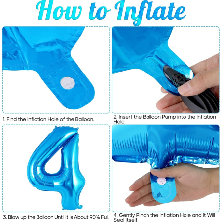 Balon din Folie Metalizata , Figurina Cifra, Tema Aniversare 40 cm, Ambalaj Individual, Pai inclus, Umflare cu Aer sau Heliu, Albastru, Cifra 4 [1]