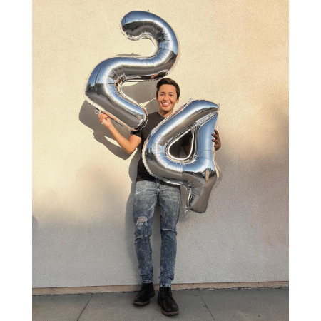 Balon din Folie Metalizata, , Figurina Cifra, Tema Aniversare 40 cm, Ambalaj Individual, Pai inclus, Umflare cu Aer sau Heliu, Argintiu, Cifra 4 [3]