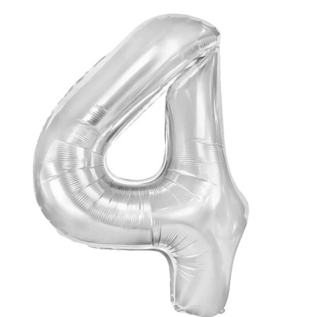 ✨TOATE PRODUSELE✨ - Balon din Folie Metalizata, , Figurina Cifra, Tema Aniversare 40 cm, Ambalaj Individual, Pai inclus, Umflare cu Aer sau Heliu, Argintiu, Cifra 4