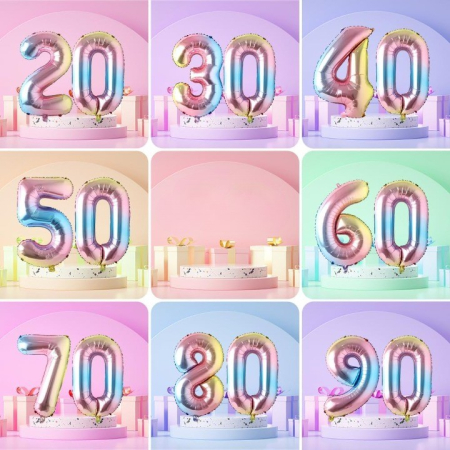 Balon din Folie Metalizata , Figurina Cifra, Tema Aniversare 40 cm, Ambalaj Individual, Pai inclus, Umflare cu Aer sau Heliu, Multicolor, Cifra 4 [3]