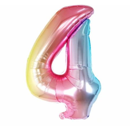 ✨TOATE PRODUSELE✨ - Balon din Folie Metalizata , Figurina Cifra, Tema Aniversare 40 cm, Ambalaj Individual, Pai inclus, Umflare cu Aer sau Heliu, Multicolor, Cifra 4