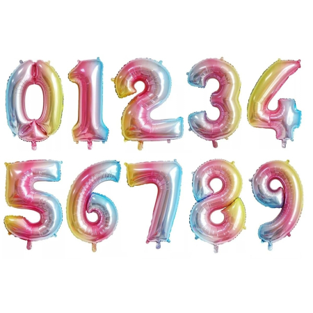 Balon din Folie Metalizata , Figurina Cifra, Tema Aniversare 40 cm, Ambalaj Individual, Pai inclus, Umflare cu Aer sau Heliu, Multicolor, Cifra 7 [5]