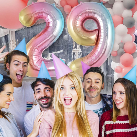 Balon din Folie Metalizata , Figurina Cifra, Tema Aniversare 40 cm, Ambalaj Individual, Pai inclus, Umflare cu Aer sau Heliu, Multicolor, Cifra 9 [2]