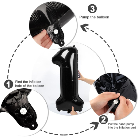 Balon din Folie Metalizata , Figurina Cifra, Tema Aniversare 40 cm, Ambalaj Individual, Pai inclus, Umflare cu Aer sau Heliu, Negru, Cifra 1 [1]