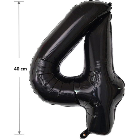 Balon din Folie Metalizata , Figurina Cifra, Tema Aniversare 40 cm, Ambalaj Individual, Pai inclus, Umflare cu Aer sau Heliu, Negru, Cifra 4 [1]