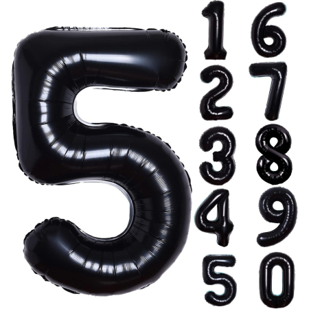 Balon din Folie Metalizata , Figurina Cifra, Tema Aniversare 40 cm, Ambalaj Individual, Pai inclus, Umflare cu Aer sau Heliu, Negru, Cifra 5 [5]