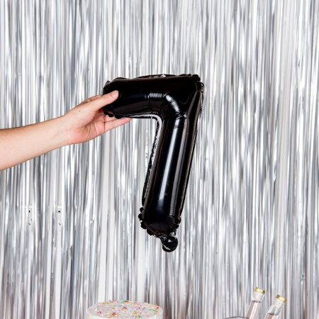 Balon din Folie Metalizata , Figurina Cifra, Tema Aniversare 40 cm, Ambalaj Individual, Pai inclus, Umflare cu Aer sau Heliu, Negru, Cifra 7 [2]