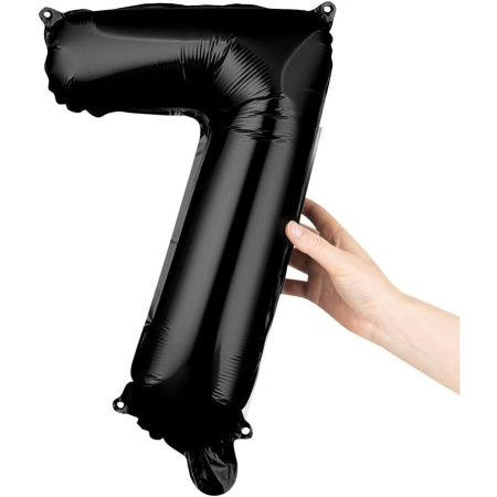 Balon din Folie Metalizata , Figurina Cifra, Tema Aniversare 40 cm, Ambalaj Individual, Pai inclus, Umflare cu Aer sau Heliu, Negru, Cifra 7 [5]