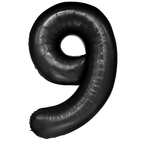 ✨TOATE PRODUSELE✨ - Balon din Folie Metalizata , Figurina Cifra, Tema Aniversare 40 cm, Ambalaj Individual, Pai inclus, Umflare cu Aer sau Heliu, Negru, Cifra 9