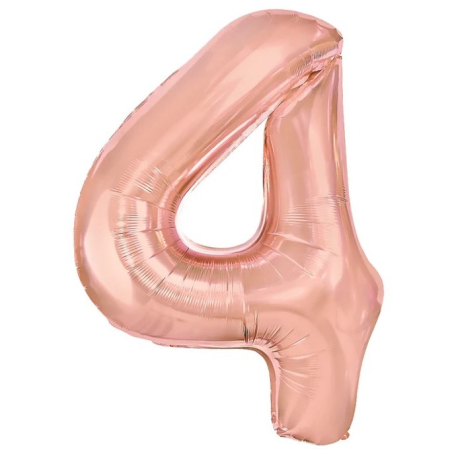 ✨TOATE PRODUSELE✨ - Balon din Folie Metalizata , Figurina Cifra, Tema Aniversare 40 cm, Ambalaj Individual, Pai inclus, Umflare cu Aer sau Heliu, Rose Gold, Cifra 4