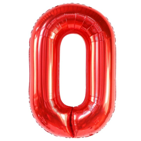 ✨TOATE PRODUSELE✨ - Balon din Folie Metalizata , Figurina Cifra, Tema Aniversare 40 cm, Ambalaj Individual, Pai inclus, Umflare cu Aer sau Heliu, Rosu, Cifra 0