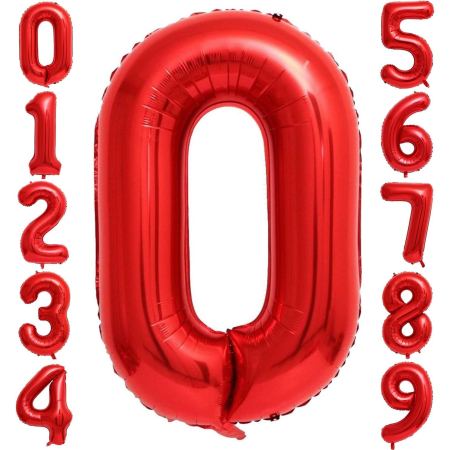 Balon din Folie Metalizata , Figurina Cifra, Tema Aniversare 40 cm, Ambalaj Individual, Pai inclus, Umflare cu Aer sau Heliu, Rosu, Cifra 0 [3]