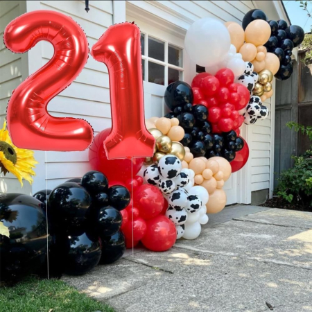 Balon din Folie Metalizata , Figurina Cifra, Tema Aniversare 40 cm, Ambalaj Individual, Pai inclus, Umflare cu Aer sau Heliu, Rosu, Cifra 1 [5]