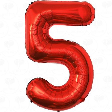 ✨TOATE PRODUSELE✨ - Balon din Folie Metalizata , Figurina Cifra, Tema Aniversare 40 cm, Ambalaj Individual, Pai inclus, Umflare cu Aer sau Heliu, Rosu, Cifra 5