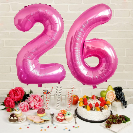 Balon din Folie Metalizata , Figurina Cifra, Tema Aniversare 40 cm, Ambalaj Individual, Pai inclus, Umflare cu Aer sau Heliu, Roz, Cifra 2 [2]