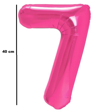 Balon din Folie Metalizata , Figurina Cifra, Tema Aniversare 40 cm, Ambalaj Individual, Pai inclus, Umflare cu Aer sau Heliu, Roz, Cifra 7 [1]