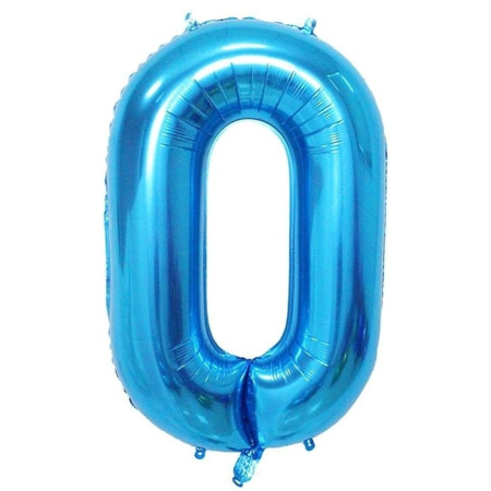 ✨TOATE PRODUSELE✨ - Balon din Folie Metalizata, , Figurina Cifra, Tema Aniversare 80 cm, Ambalaj Individual, Pai inclus, Umflare cu Aer sau Heliu, Albastru, Cifra 0